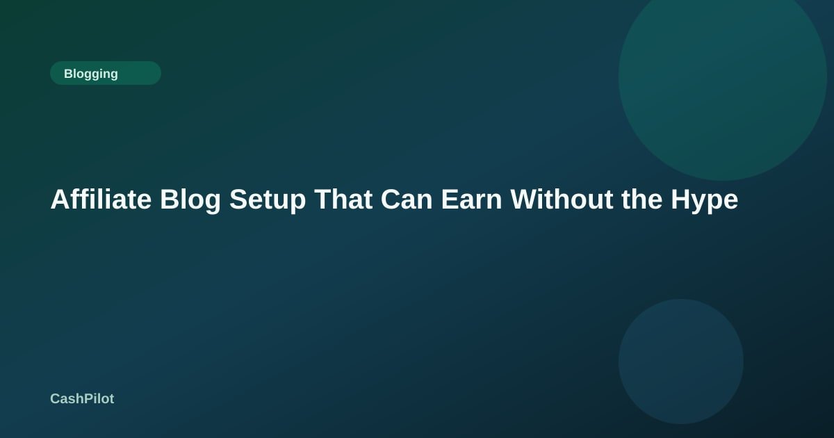 Affiliate Blog Setup That Can Earn Without the Hype